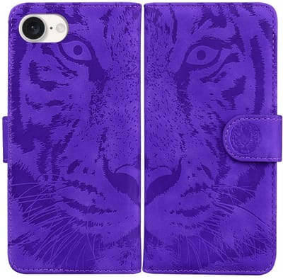 Coverup Hoesje - Geschikt voor iPhone 16e / 17e Hoesje - Coverup Tiger Book Case - Paars