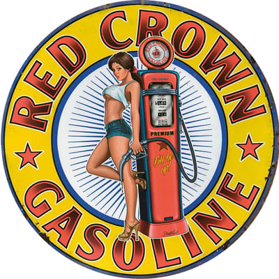 Signs USA - wandbord - Red Crown Gasoline Pin Up - Rond 35 cm