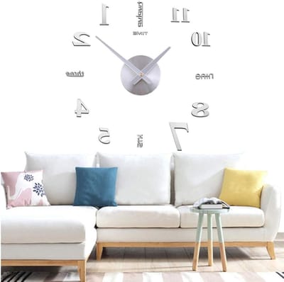 Moderne Wandklok met Spiegels, DIY 3D Wanddecoratie, Eenvoudig te Monteren voor Thuis, Kantoor en Hotel, Stijlvolle Klokdecoratie in Zilver