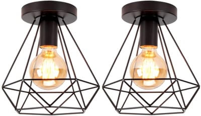 2 Stuks Industriële Plafondlamp Slaapkamer 20cm Plafonnière Retro Keuken Woonkamer Plafonnière Zwart