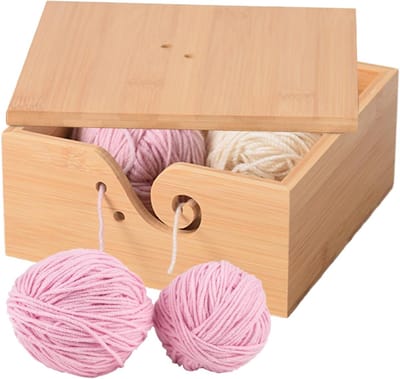 Handgemaakte Houten Garenschaal met Gaten, 18 x 18 x 9 cm, Perfect voor Breien en Haken, Organisator voor Breiaccessoires, Thuisdecoratie en Cadeau voor Breiliefhebbers
