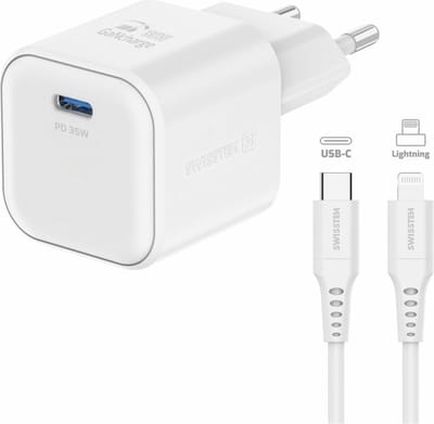 Swissten 35W UBS-C Travel Charger With Lightning To USB-C Cable - 1.2m - 22070240 - White