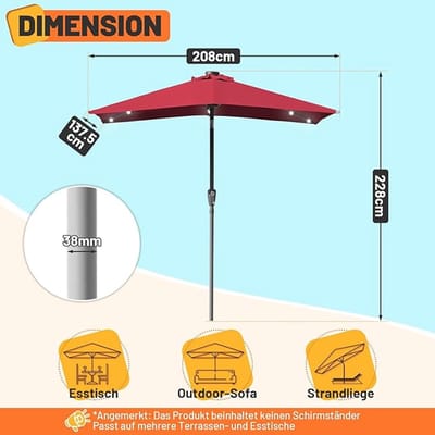 Sonnenschirm met LED Verlichting Depauwonen 200x211 cm – Kippbare Parasol met Kurbel – Aluminium Stokparasol voor Tuin, Balkon & Terras – UV-bestendig, Waterafstotend, Windbestendig & Draagbaar – T...