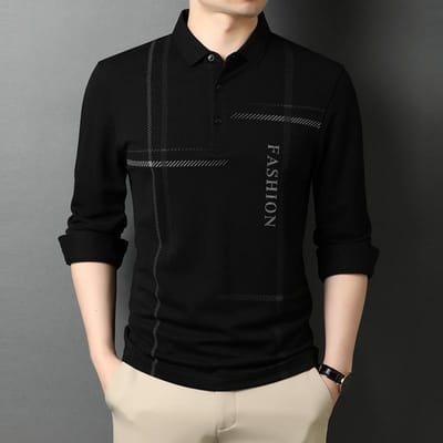 Lente en Herfst Nieuw Heren T-shirt met Lange Mouwen Jong en Middelbaar Kraag Papa Kleding Losse Gestreepte T-shirt Onderhemd XXXXL