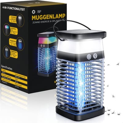 BP® Muggenlamp - Elektrische insectenlamp - Muggenvanger - Elektrische Muggenlamp - Vliegenlamp - 4200 V - Muggenlamp Zonne-energie & Oplaadbaar - Waterdicht - Met Schoonmaakborstel en Opvangbak - UV stand & Nachtlamp