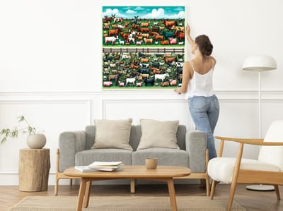 Pixel art vee schilderij | Digitale prairie: een hedendaags kunstwerk van pixelated vee leven | Kunst - 75x75 centimeter op Forex | Foto op Forex