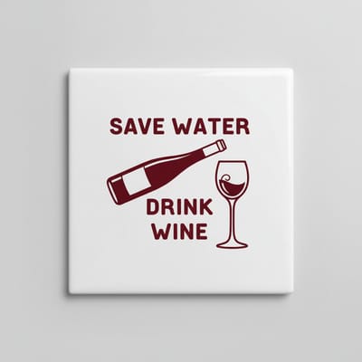Save Water Drink Wine Tekst Decoratieve Tegel 15×15 cm – Stijlvolle Wandtegel voor Wijnliefhebbers, Keuken & Eetkamer Decor