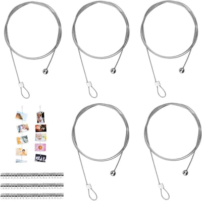 Set van 5 draden voor het ophangen van foto's met 48 magneten - Kabels voor het ophangen van afbeeldingen, 2m x 1.5mm, ideaal voor thuisdecoratie en evenementen