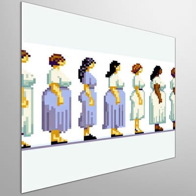 Pixel art dikke dames schilderij | Volumineuze diva's in prachtige pixel kunstcreatie: een ode aan rondingen | Kunst - 50x50 centimeter op Dibond | Foto op Dibond