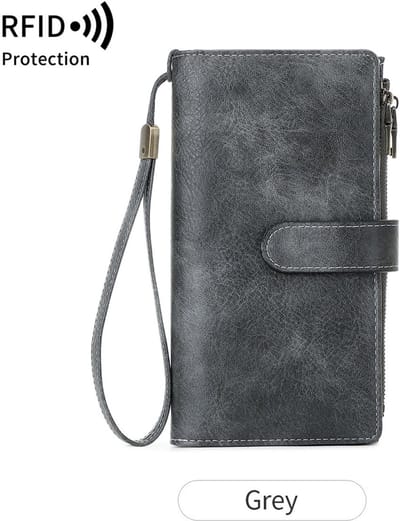 RFID drievoudige lange portemonnee - Retro multifunctioneel - Damesportemonnee - Clutch - Portemonnee - Muntzakje - Dames Portemonnee - Pasjeshouder - Creditcardhouder-Grijs