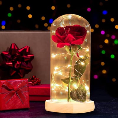 Eeuwige roos onder bel met LED-verlichting - Romantisch cadeau voor elke gelegenheid