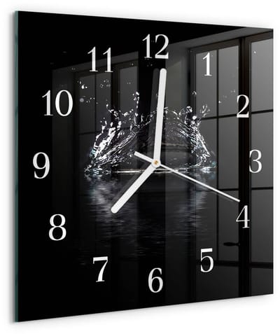 Tulup Wandklok - Water Glazen Wandklok Design - 30x30 cm - Zwart Klok Glas Met Opdruk - Witte Handen - Vierkante Wandklok - Glazen Klok Met Print - Wandklok Glas Met Motief
