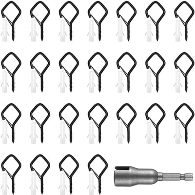 Schroefhaken, haken voor schroeven, plafondhaken, ijzeren haakschroeven met zekering, voor hangende planten, met 1 x vleugelmoerschroevendraaier, wandanker - zwart/diamantvorm