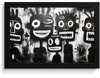 Poster in lijst - Fotolijst 30x20 cm - Posters - Schilderij - Figuren - Zwart - Abstract - Posterlijst zwart - Decoratie - Wanddecoratie woonkamer - Muurdecoratie slaapkamer