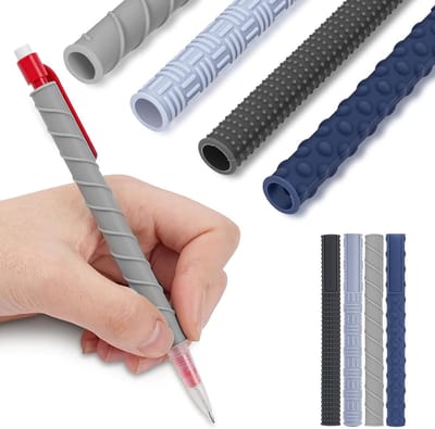 4 Stuks Textuur Silicone Potlood Grip, Sensorische Fidget Speelgoed voor Stressverlichting en Schrijfondersteuning voor Kinderen en Volwassenen (Multikleur)