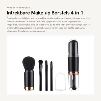 Dailygoods- Make-up Borstel 4-in-1 - Intrekbare Borstel - Kabuki Borstel - Cosmetische Tool - Synthetische Vezels - Handig Formaat - Make-upkwasten