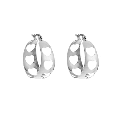 Bijoutheek Oorringen Hoop breed hartjes Zilver
