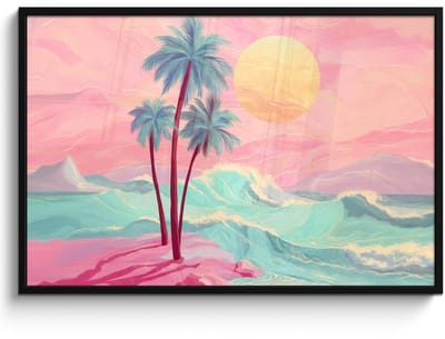 Poster in lijst - Fotolijst 120x80 cm - Posters - Palmbomen - Golven - Zee - Posterlijst zwart - Decoratie - Wanddecoratie woonkamer - Muurdecoratie slaapkamer