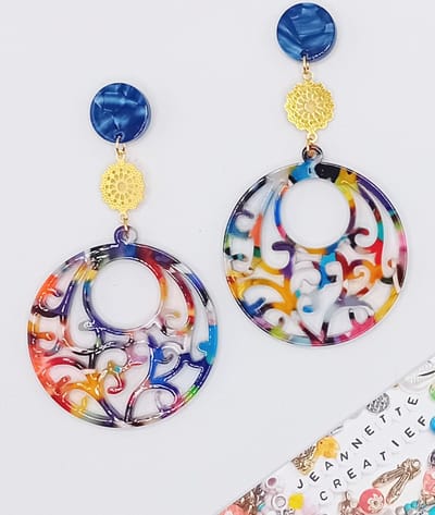 Jeannette-Creatief® - Resin - Colourfull & Gold - Dames Oorbellen - Kleurrijke Oorbellen - Filigraan Oorbellen - Colormix