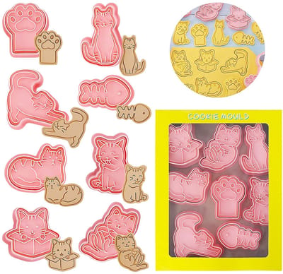 Dailygoods- Uitsteekvormpjes Set van 8 - Dieren Koekjesvormen - Koekjesstempel - Handpers - Taartdecoratie - Veilig voor Kinderen