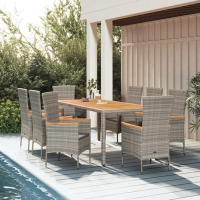 vidaXL - 9-delige - Tuinset - met - kussens - poly - rattan - grijs