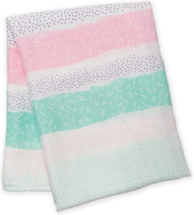 Lulujo swaddle bamboo 120x120 - Pink Spotted Stripe