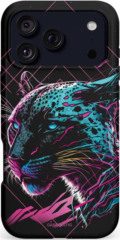 Casetastic hoesje geschikt voor Apple iPhone 17 Pro Max - MagSafe - Dubbellaagse bescherming - Roze Neon Panter - Fashion Case - Zwart Roze Turquoise