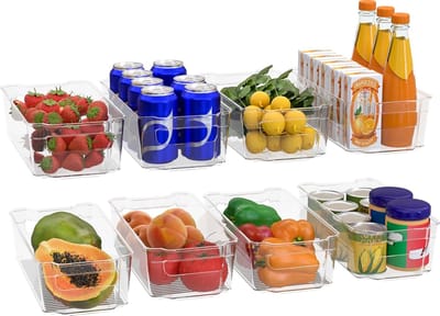 Famanu - Transparante opbergbakken set van 8 – BPA-vrij – geschikt voor keuken, kast, koelkast en bijkeuken