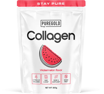 Pure Gold Collagen Rundercollageen Poeder – 300g – 25 Porties – 4 Types Collageen met Vitamine C, A, Zink & Selenium – Watermeloen