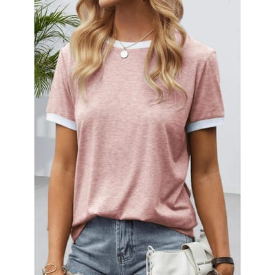 Women's Color Block Short Sleeve Crew Neck Lightweight Top with Contrast Trim XXL