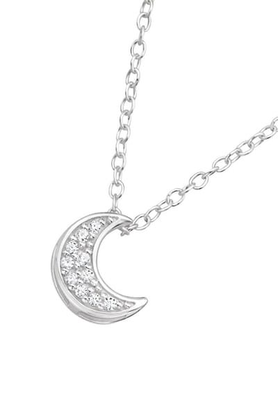 MAXTE 925 Sterling Zilveren Maan Ketting met Zirkonia - 45 cm Dames Halsketting - 7 mm