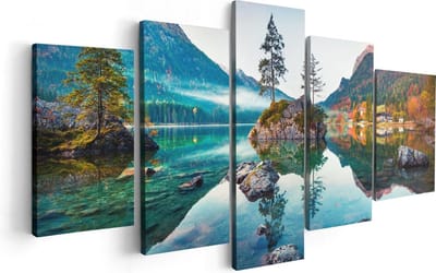 Artaza Canvas Schilderij Vijfluik Meer In De Bergen Tijdens De Herfst - 100x50 - Foto Op Canvas - Canvas Print