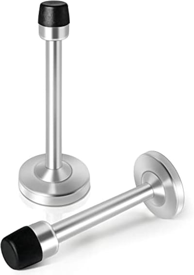 Deurstopper, 12,7 cm lang, satijnnikkel roestvrij staal, wandgemonteerde, geluidsisolerende wandbeschermer met rubberen kussentjes, zilverkleurig, 2 stuks