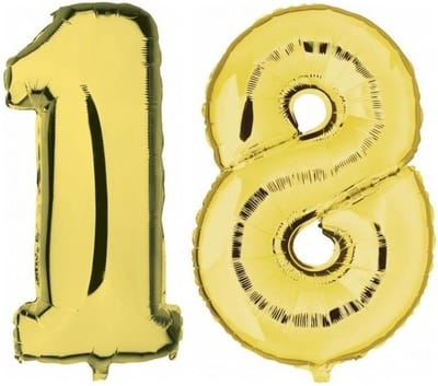 18 jaar - gouden folie ballonnen - 88 cm - leeftijd/cijfers - Leeftijdsartikelen 18e verjaardag - versiering - Heliumballonnen