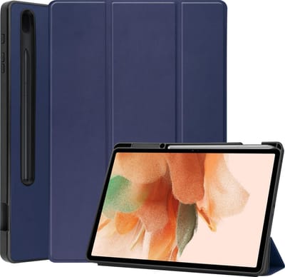 Hoesje - Geschikt voor Samsung Galaxy Tab S7 FE - Dun & Stevig - Hard Cover Case - Trifold Bookcase Hoes - Met Uitsparing Geschikt voor S Pen - Hardcover Book - Tablethoes - Donkerblauw