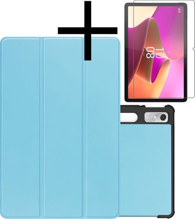 Hoes - Geschikt voor Lenovo Tab P11 Pro - Met Screenprotector - Trifold Bookcase - Hard Cover Case - Met Uitsparing Geschikt voor Lenovo Pen - Hardcover Book - Tablet Hoesje - Lichtblauw