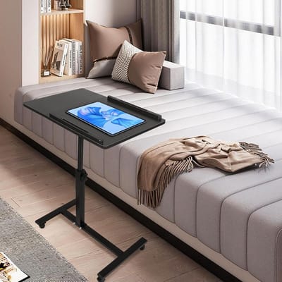 Bijzettafel - Mobiele tafel - Thuiswerken - In hoogte verstelbaar - 70 x 44 x 95 cm - Zwart