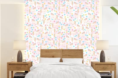 Behang - Fotobehang Unicorn - Snoep - Regenboog - Breedte 220 cm x hoogte 240 cm