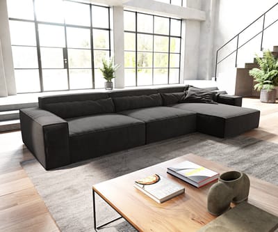 Hoekbank Sirpio XL 370x170 cm microvezel zwart recamiere variabele