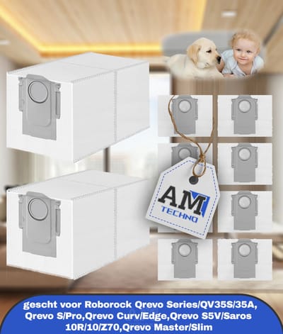 Stofzakken gescht voor Roborock Qrevo Series/QV35S/35A,Qrevo S/Pro,Qrevo Curv/Edge,Qrevo S5V/Saros 10R/10/Z70,Qrevo Master/Slim Robotstofzuiger Accessoires,10 Stuks 3L Stofzuigerzakken met Hoge Capaciteit