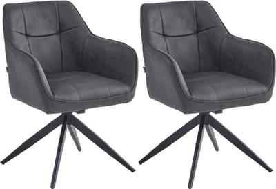 Colenis® - Lungo Eetkamerstoel - Set Van 2 - Antraciet - Microfiber Stof - Microvezel - Industrieel - 180°