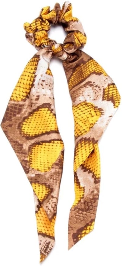 Scrunchie vlinderstrikje geel Print-Haar accessoire Scrunchie strikje -  2 delig haarelastiekje met een sjaaltjes- Leuke Scrunchie met strik voor zomer- Meisje haarelastiekje met lint- paardenstaart sjaal