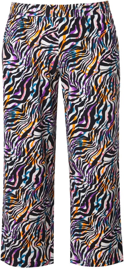 Ulla Popken - Dames - 7/8 jersey-broek diermotief rechte pijpen - Zwart - Maat 62+
