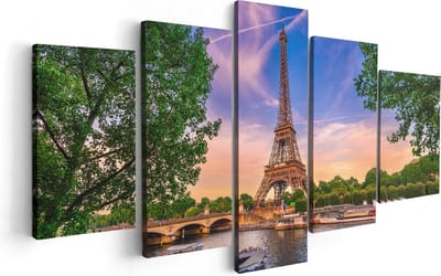 Artaza Canvas Schilderij Vijfluik Eiffeltoren In Parijs Aan Het Water - Kleur - 100x50 - Foto Op Canvas - Canvas Print