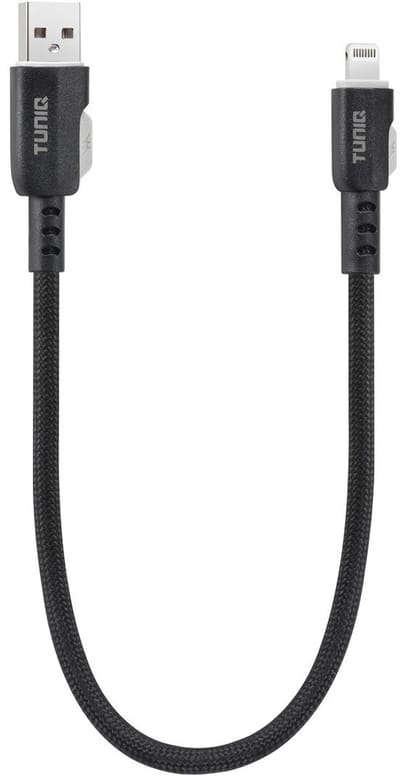 TUNIQ USB A naar Lightning Kabel 30cm - Snelladen - Gevlochten - Zwart