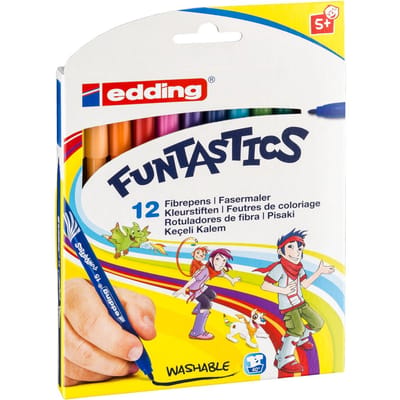 edding 15 FUNTASTICS - kleurstiften voor kinderen - set van 12 - felle kleuren - 1 mm dunne punt - voor kleurplezier op lichtgekleurd papier en karton - afwasbaar van huid en textiel - zomervakantie - kindercadeau
