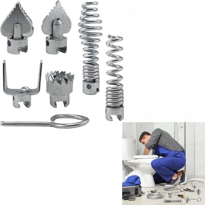 Set van 7 stuks - Set afvoerontstoppers met snijkop - 16 mm afvoerontstoppers met snijkop - Hulpstukken voor afvoerontstopping - Voor het oplossen van veelvoorkomende afvoerproblemen - Zilver - Compatibel met Ridgid K50 K400 afvoerontstopper