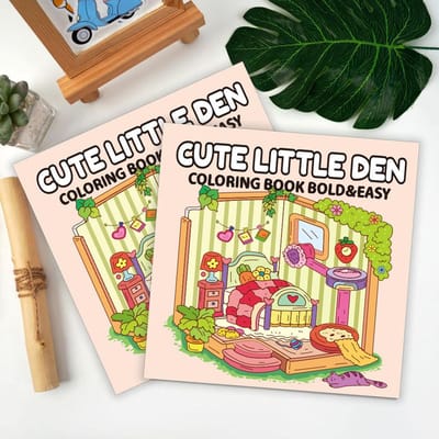 Kleine Schattige Comfortabele Kleurplaat voor Hoekjes, ideaal voor Volwassenen en Tieners, met Schattige Wezentjes in Gezellige Momentjes kleine Hol