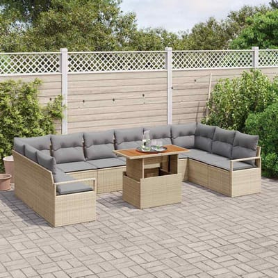 vidaXL - Tuinbank - Set - 11 - st - 10-Aantal - zitplaatsen - Beige - en - Grijs