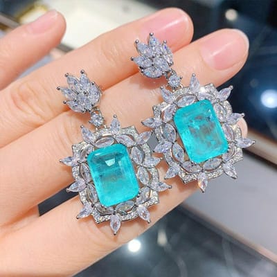 Huitan Prachtige Groene CZ Bruiloftsoorbellen voor Dames Briljante Zirkonia Hangende Oorbellen Verlovingsfeest Nieuwe Trendy Sieraden blue